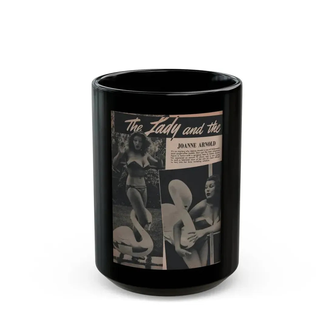 Joanne Arnold #67 - Pages 1 of 4 with, 2 B&W Photos & Brief Article from Famous Models Mag. May-June '51 (Vintage Female Icon) Black Coffee Mug 15oz - Go Mug Yourself
