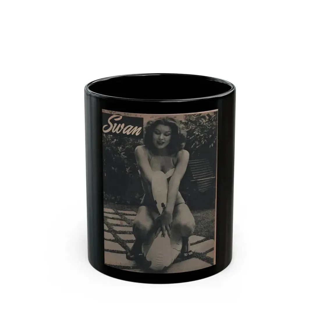 Joanne Arnold #68 - Pages 2 of 4 with, 1 Full Page B&W Photo from Famous Models Mag. May-June '51 (Vintage Female Icon) Black Coffee Mug 11oz - Go Mug Yourself