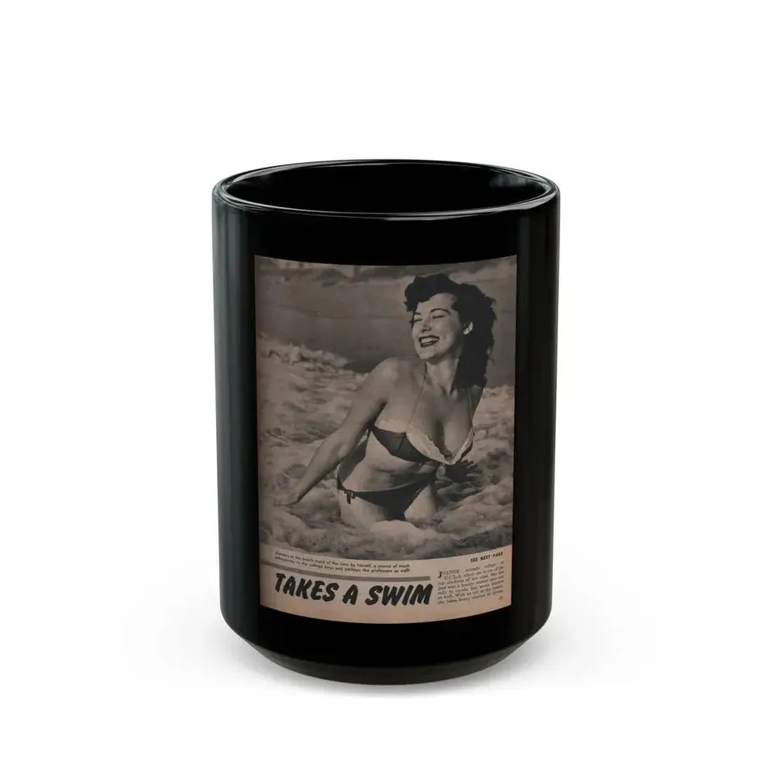 Joanne Arnold #72 - Pages 2 of 4 with, 1 B&W Photo, Caption & Brief Article from LAFF annual Mag. Fall '53 (Vintage Female Icon) Black Coffee Mug 15oz - Go Mug Yourself