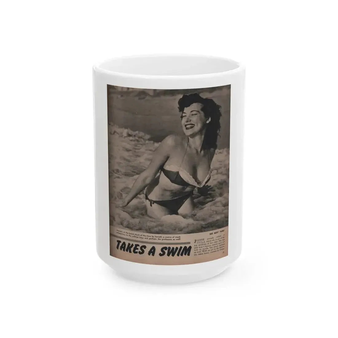 Joanne Arnold #72 - Pages 2 of 4 with, 1 B&W Photo, Caption & Brief Article from LAFF annual Mag. Fall '53 (Vintage Female Icon) White Coffee Mug 15oz - Go Mug Yourself