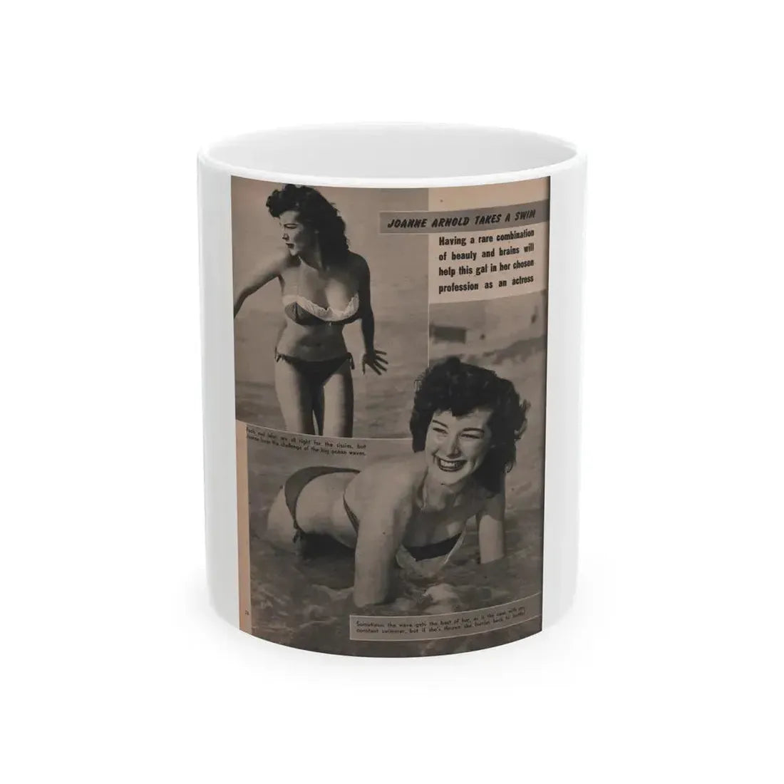 Joanne Arnold #73 - Pages 3 & 4 of 4 with, 2 B&W Photos & Captions from LAFF Annual Mag. Fall '53 (Vintage Female Icon) White Coffee Mug 11oz - Go Mug Yourself