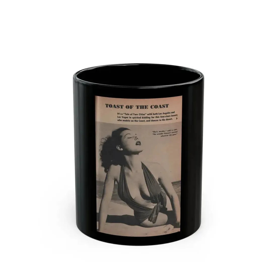 Joanne Arnold #77 - Pages 1 of 3 with, 1 Full Page B&W Photo & Captions from TAB Digest Mag. Sept. '54 (Vintage Female Icon) Black Coffee Mug 11oz - Go Mug Yourself