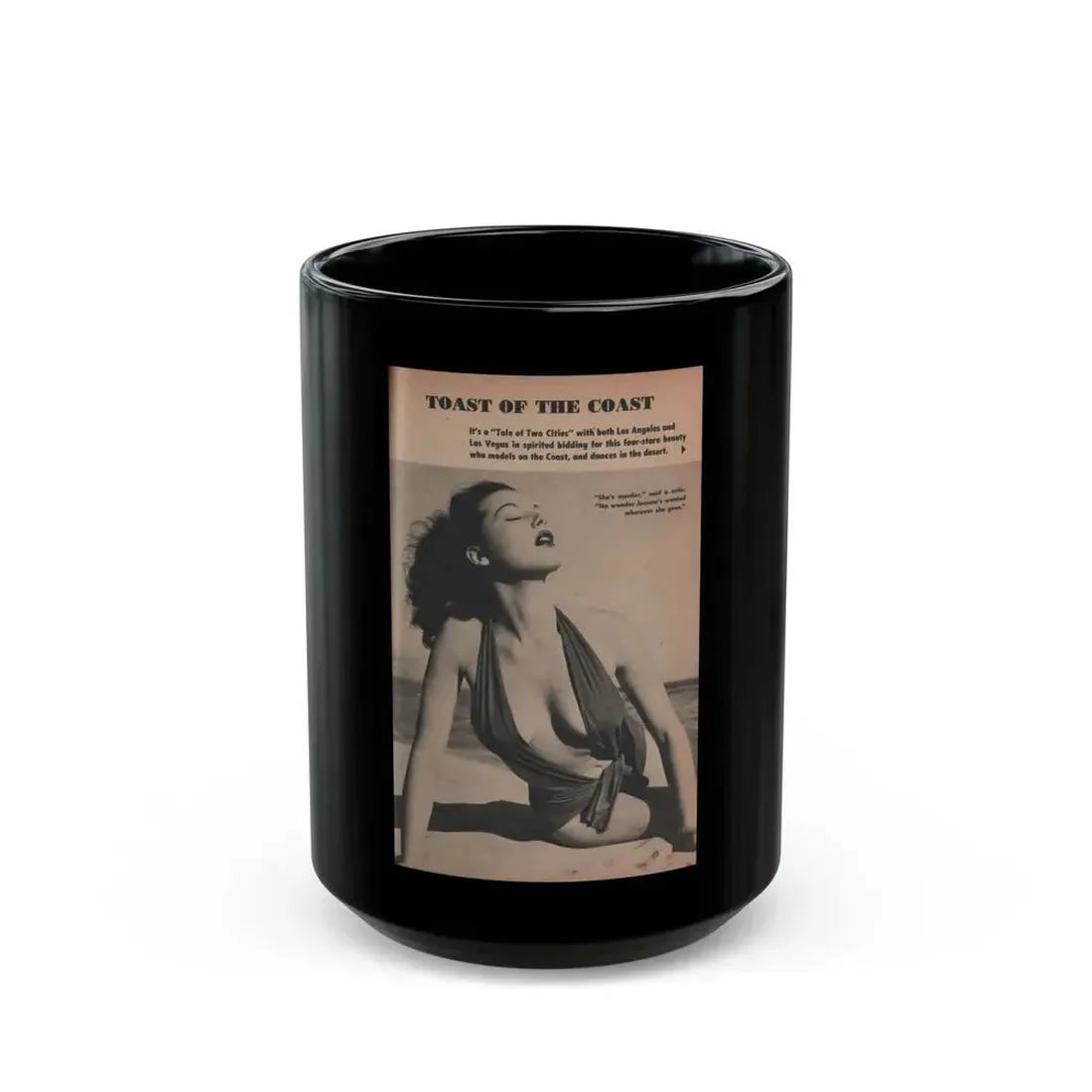 Joanne Arnold #77 - Pages 1 of 3 with, 1 Full Page B&W Photo & Captions from TAB Digest Mag. Sept. '54 (Vintage Female Icon) Black Coffee Mug 15oz - Go Mug Yourself