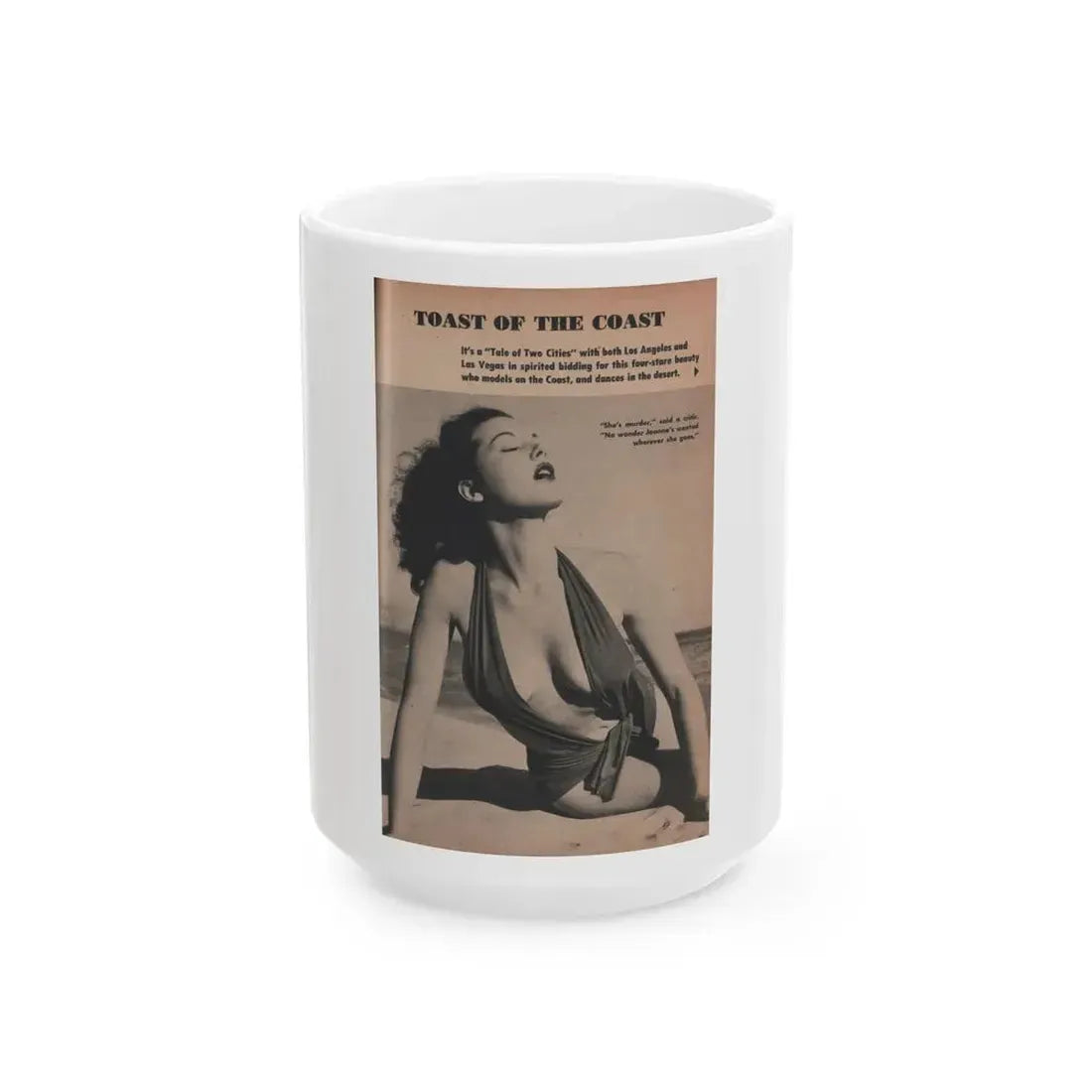 Joanne Arnold #77 - Pages 1 of 3 with, 1 Full Page B&W Photo & Captions from TAB Digest Mag. Sept. '54 (Vintage Female Icon) White Coffee Mug 15oz - Go Mug Yourself