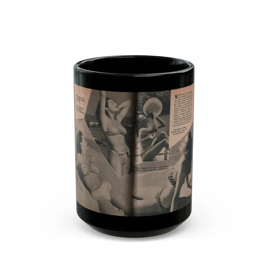 Joanne Arnold #78 - Pages 2 & 3 of 3 with, 3 B&W Photos & Captions from TAB Digest Mag. Sept. '54 (Vintage Female Icon) Black Coffee Mug 15oz - Go Mug Yourself