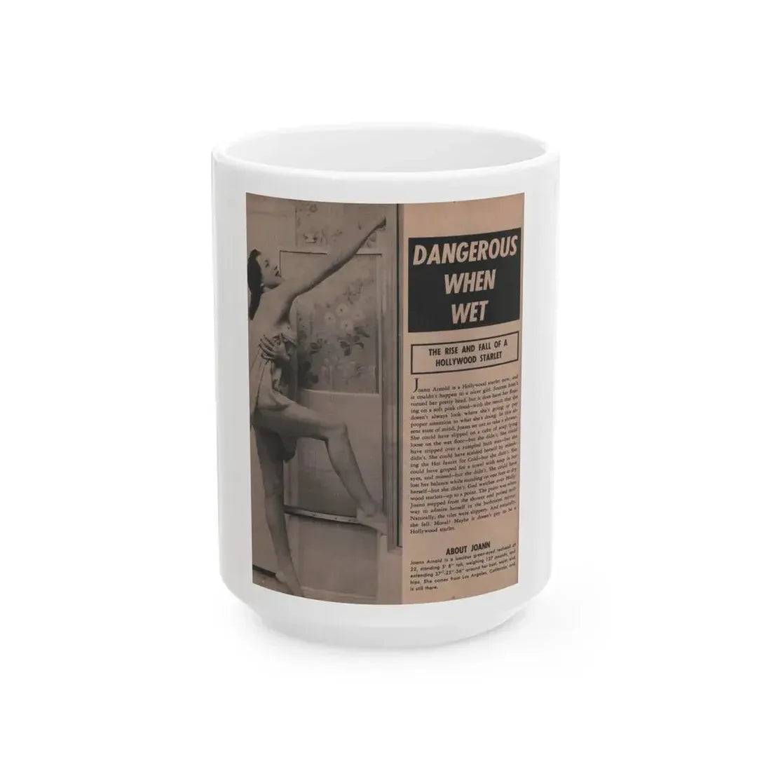 Joanne Arnold #84 - Pages 1 of 2 with, 1 B&W Photo, Statistics & Article from Cover Girls Models Mag. Jan. '54 (Vintage Female Icon) White Coffee Mug 15oz - Go Mug Yourself
