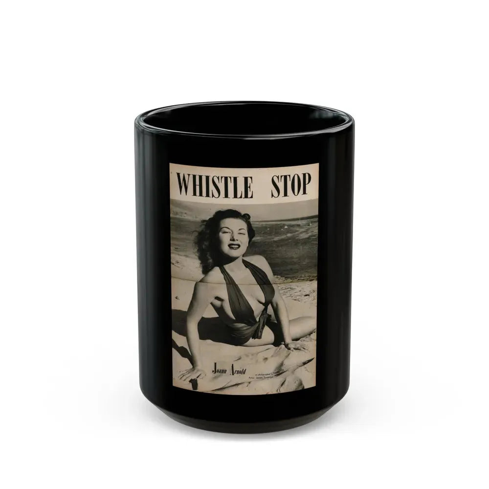 Joanne Arnold #88 - Pages 2 & 3 of 3 with, 1 Full B&W Centerfold Photo (Vintage Female Icon) Black Coffee Mug 15oz - Go Mug Yourself