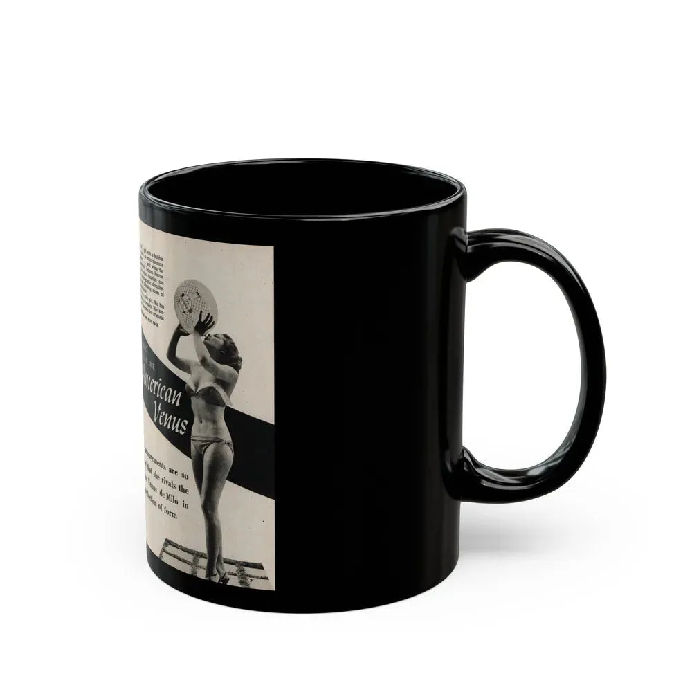 Joanne Arnold #94 - Pages 1 & 2 of 2 with, 2 B&W Photos, Captions & Short Article from Foto-rama Digest Mag. March '54 (Vintage Female Icon) Black Coffee Mug - Go Mug Yourself