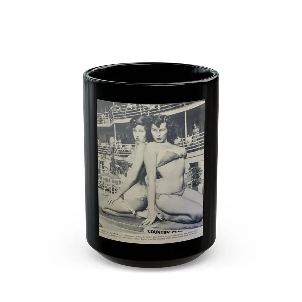 Joanne Arnold #95 - 1 B&W Photo from circa early 50's Pin-Up Magazine Page (Vintage Female Icon) Black Coffee Mug 15oz - Go Mug Yourself