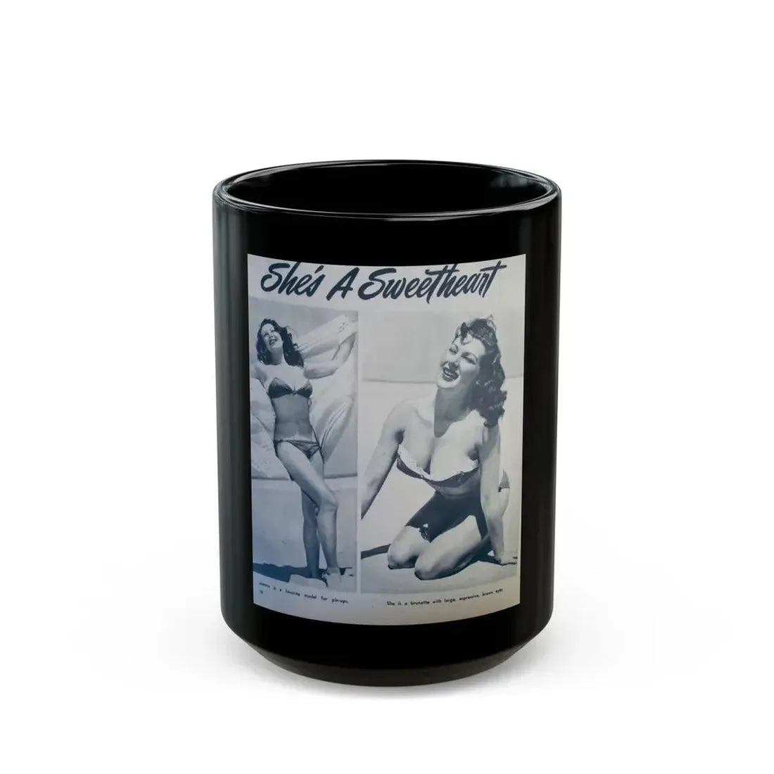 Joanne Arnold #96 - 2 B&W Photos & Captions from early 50's Pin-Up Magazine Page (Vintage Female Icon) Black Coffee Mug 15oz - Go Mug Yourself