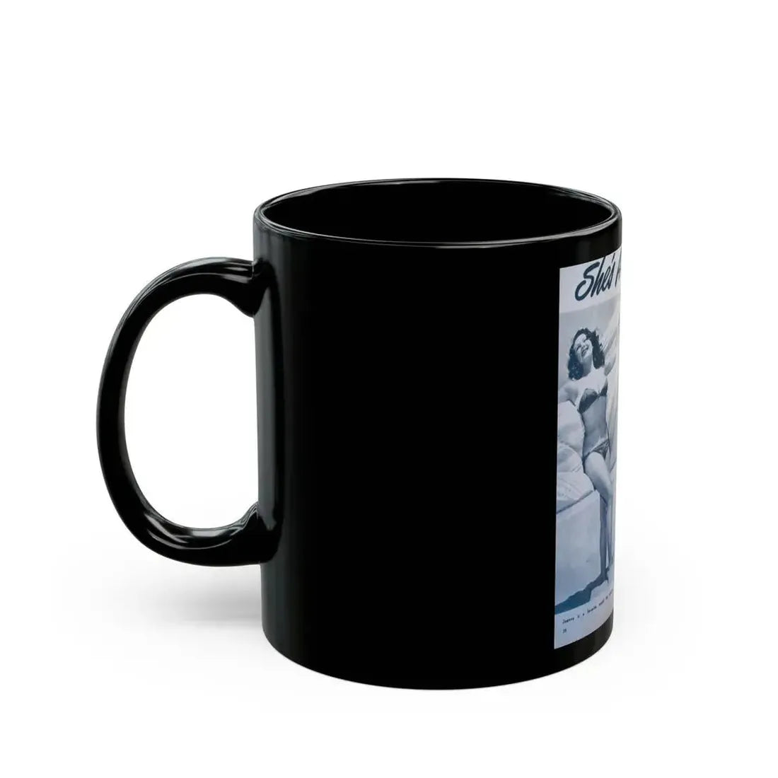 Joanne Arnold #96 - 2 B&W Photos & Captions from early 50's Pin-Up Magazine Page (Vintage Female Icon) Black Coffee Mug - Go Mug Yourself