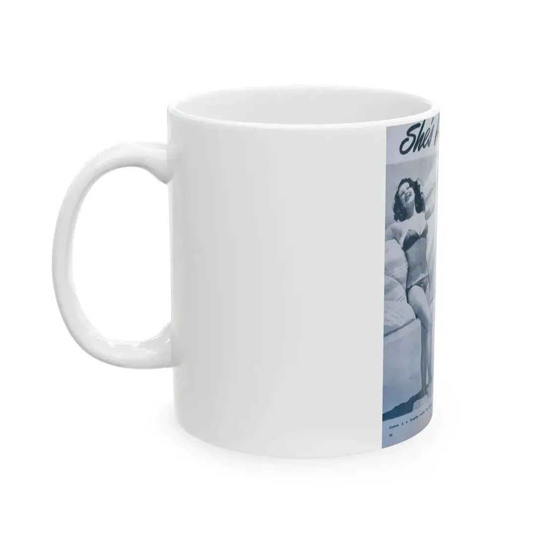 Joanne Arnold #96 - 2 B&W Photos & Captions from early 50's Pin-Up Magazine Page (Vintage Female Icon) White Coffee Mug - Go Mug Yourself