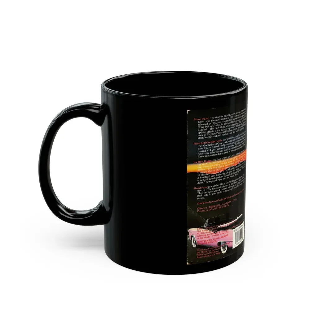 JOE BOB BRIGGS PRESENTS BLOOD FEAST THE SLEAZIEST MOVIES IN THE HISTORY OF THE WORLD (VHS COVER) - Black Coffee Mug - Go Mug Yourself