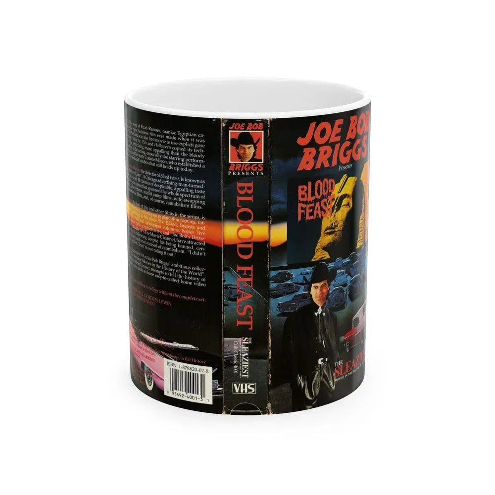JOE BOB BRIGGS PRESENTS BLOOD FEAST THE SLEAZIEST MOVIES IN THE HISTORY OF THE WORLD (VHS COVER) - White Coffee Mug 11oz - Go Mug Yourself