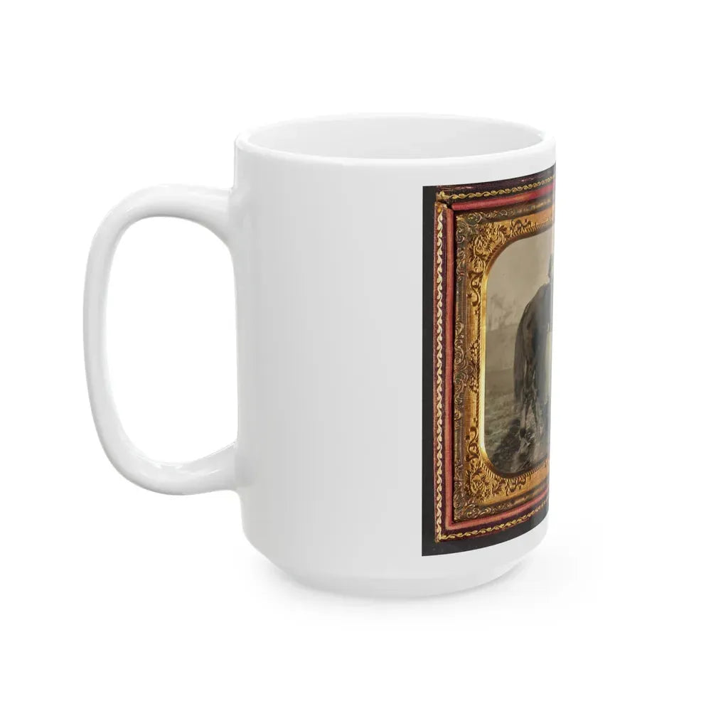 John E. Cummins Of The 50th, 99th, And 185th Ohio Infantry Regiments In Union Uniform Next To A Horse (U.S. Civil War) White Coffee Mug - Go Mug Yourself