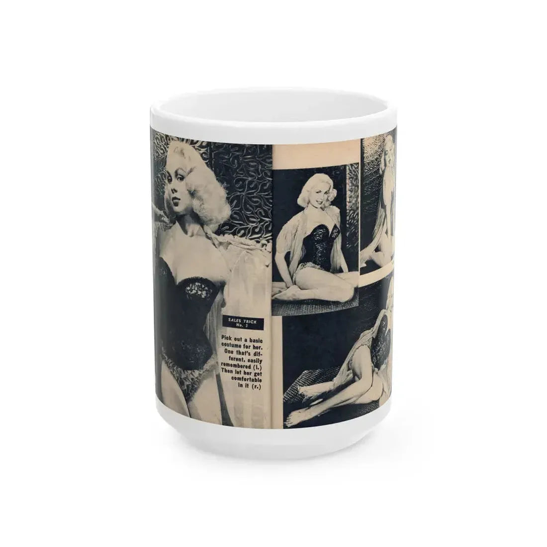 Joi Lansing #208 - 1 Page, 4 B&W Photos & Short Article from EYE Digest Mag. June '55 1 (Vintage Female Icon) White Coffee Mug 15oz - Go Mug Yourself