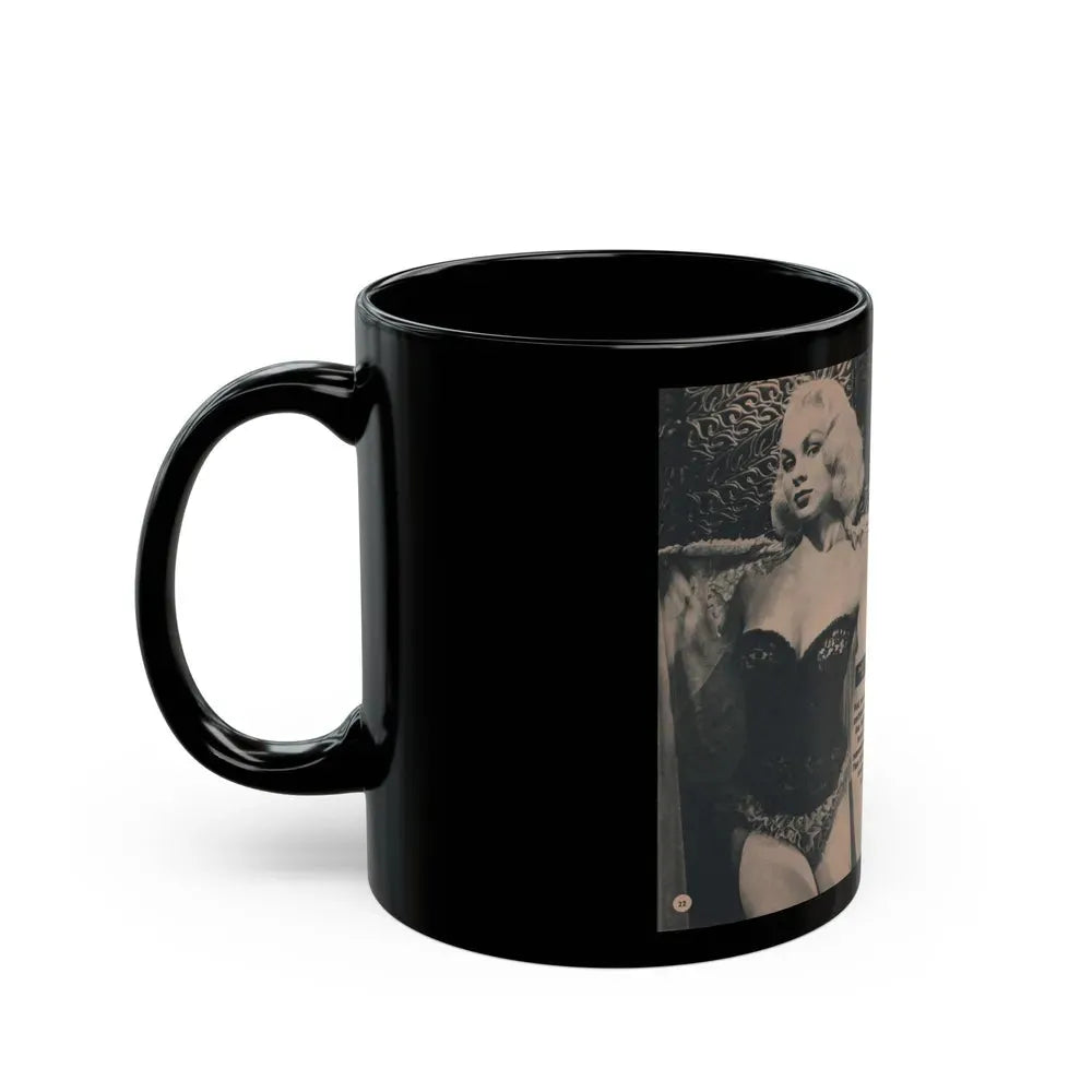 Joi Lansing #208 - 1 Page, 4 B&W Photos & Short Article from EYE Digest Mag. June '55 (Vintage Female Icon) Black Coffee Mug - Go Mug Yourself