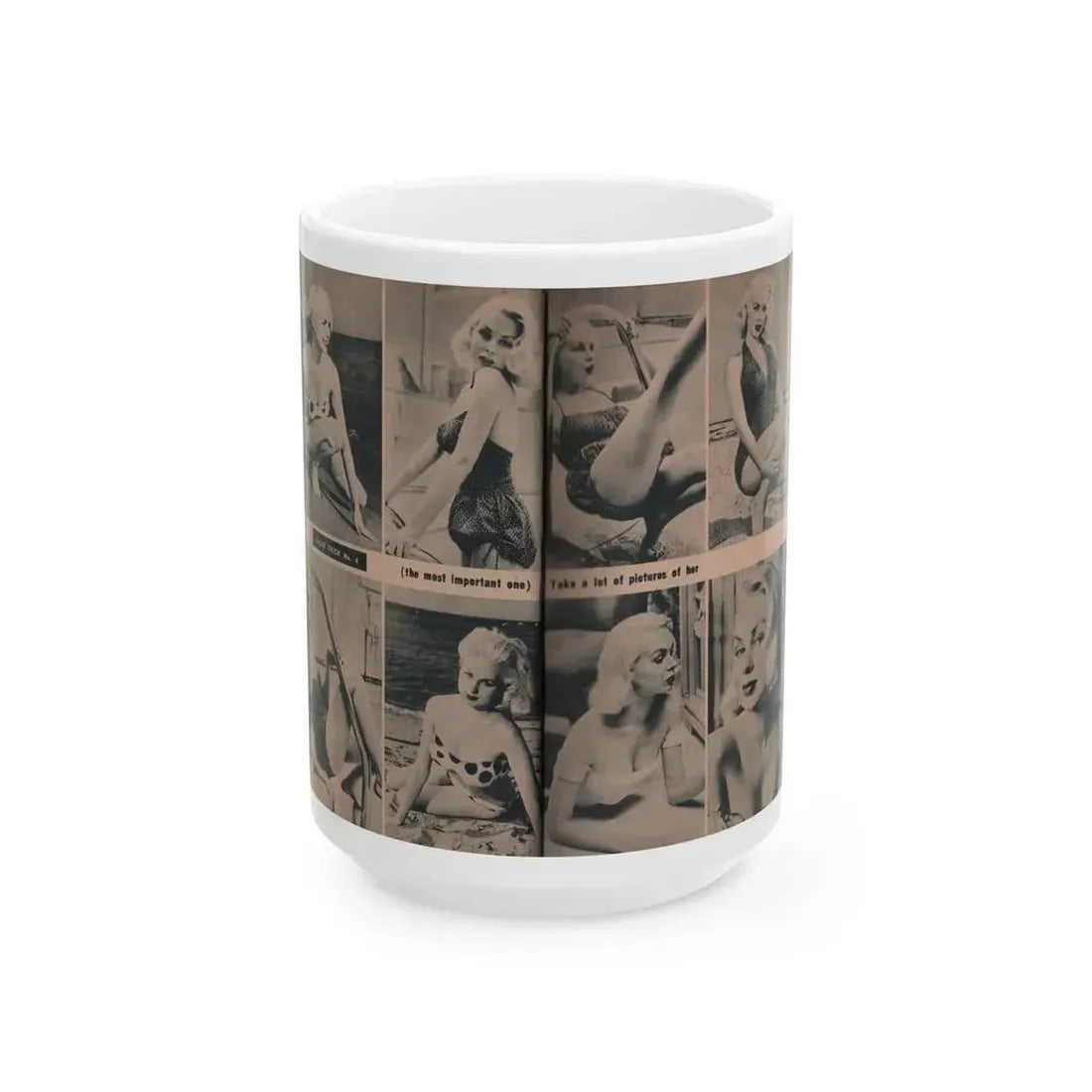 Joi Lansing #210 - 2 Pages, 8 B&W Photos & 2 Captions from EYE Digest Mag. June '55 (Vintage Female Icon) White Coffee Mug 15oz - Go Mug Yourself