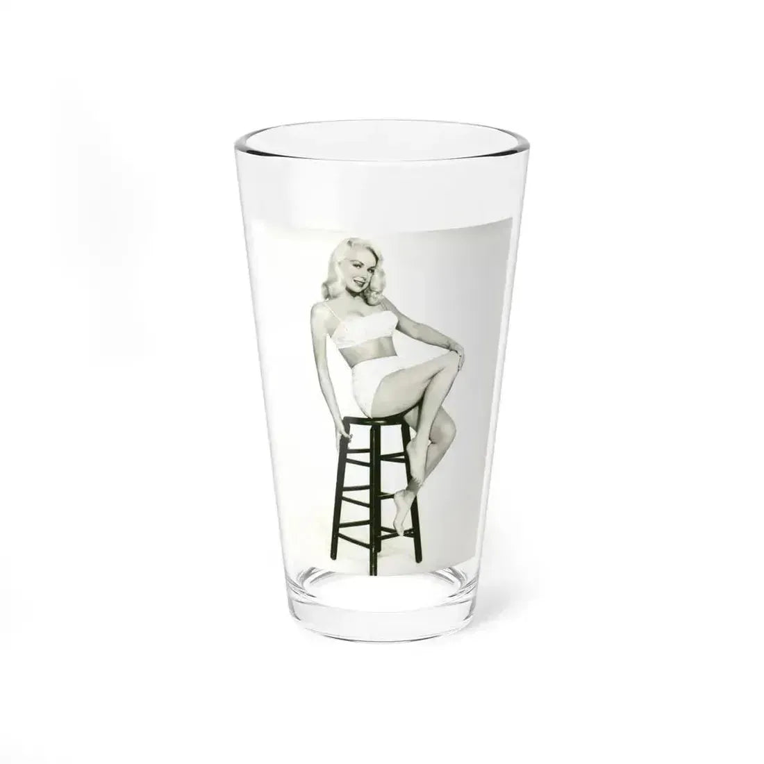 Joi Lansing #42 - 8x10 B&W Full Body 2-Piece Swimsuit Cheesecake Photo (Vintage Female Icon) Pint Glass 16oz 16oz - Go Mug Yourself