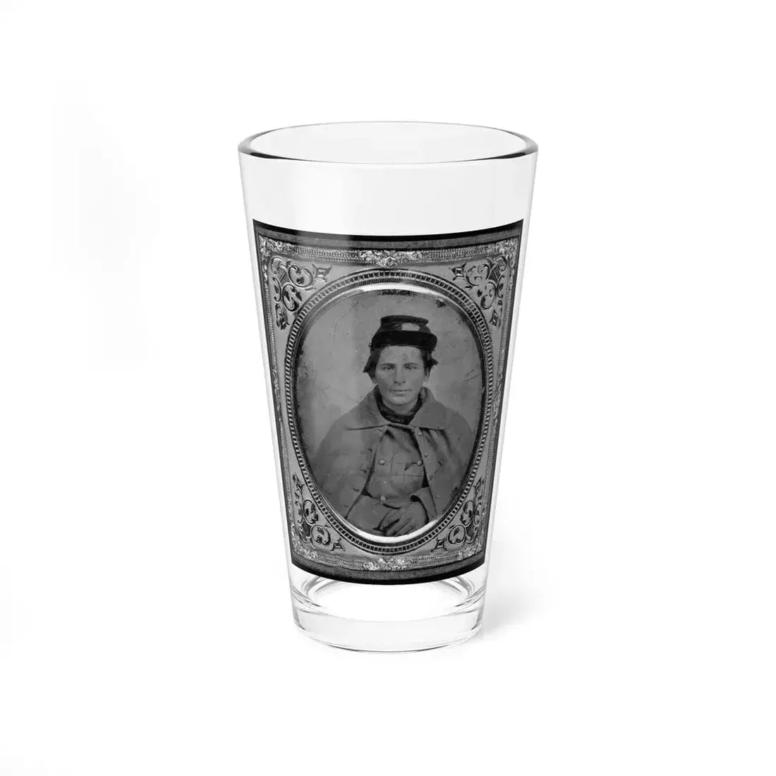 Jonas Nathan Shuler, Private, 10th Ill. Cav., U.S.A., Half-Length Portrait, Seated, Facing Front (U.S. Civil War) Pint Glass 16oz 16oz - Go Mug Yourself