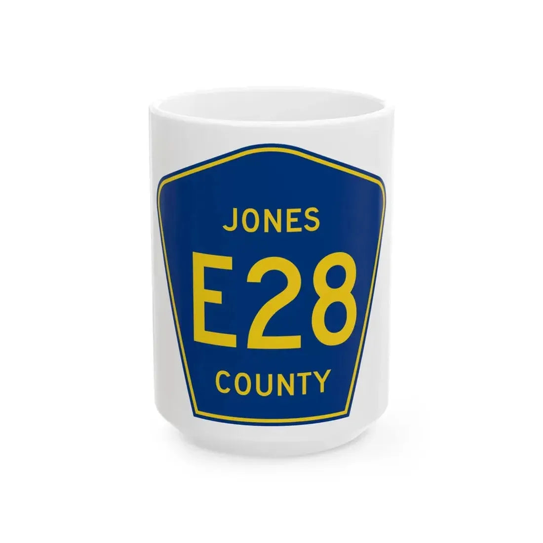 Jones County Route E28 IA (Iowa) (Road Sign) White Coffee Mug 15oz - Go Mug Yourself