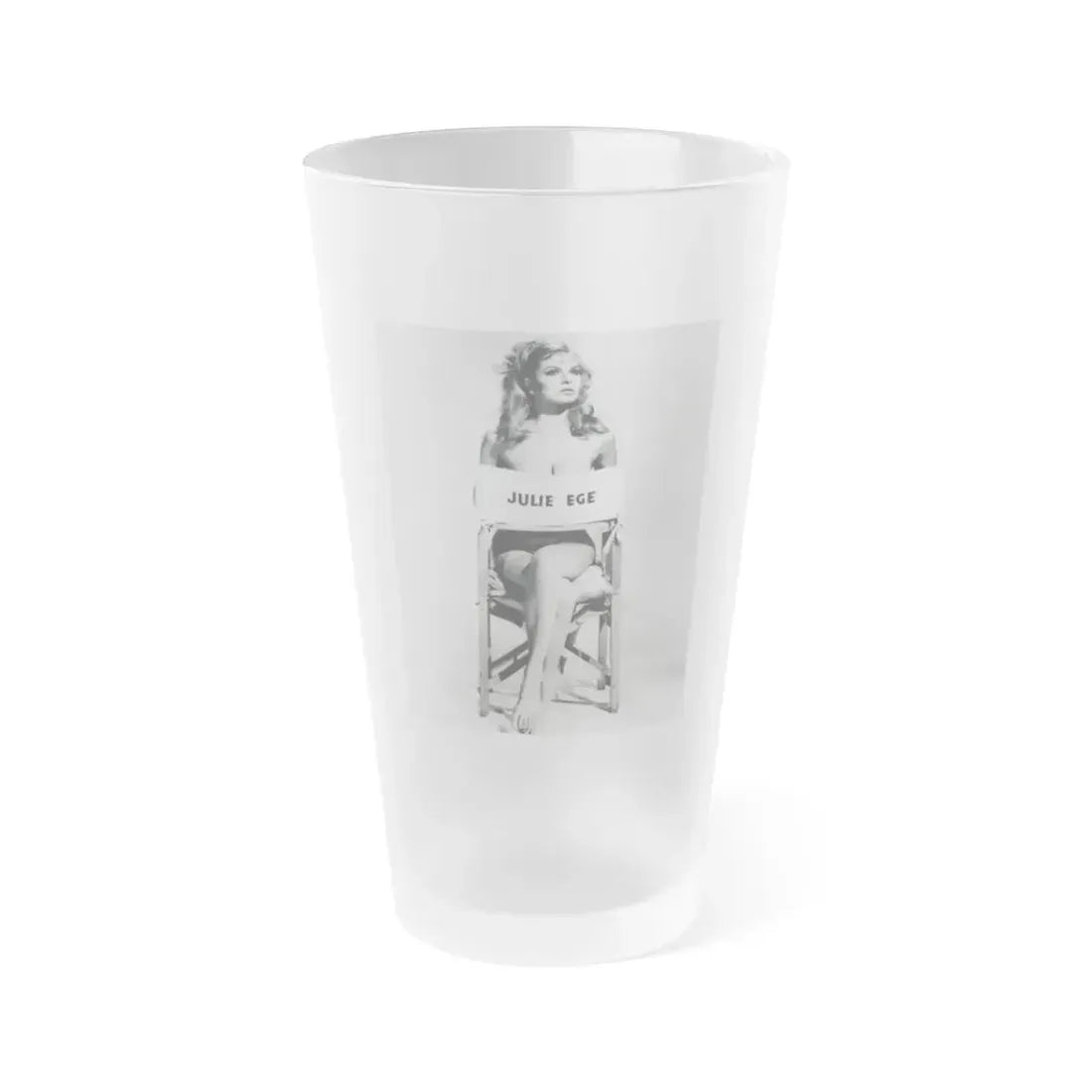 Julie Ege #269 - 8x10 B&W Full Body Semi Nude from 70's via a HQ (Vintage Female Icon) Frosted Pint Glass 16oz 16oz Frosted - Go Mug Yourself