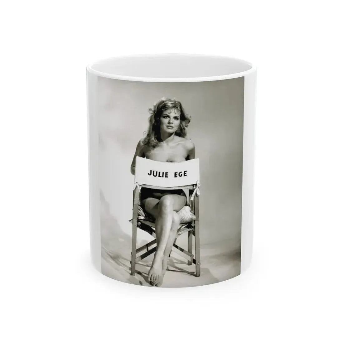 Julie Ege #270 - 8x10 B&W Full Body Semi Nude from 70's via a HQ LQ Re-Strike from (Vintage Female Icon) White Coffee Mug 11oz - Go Mug Yourself