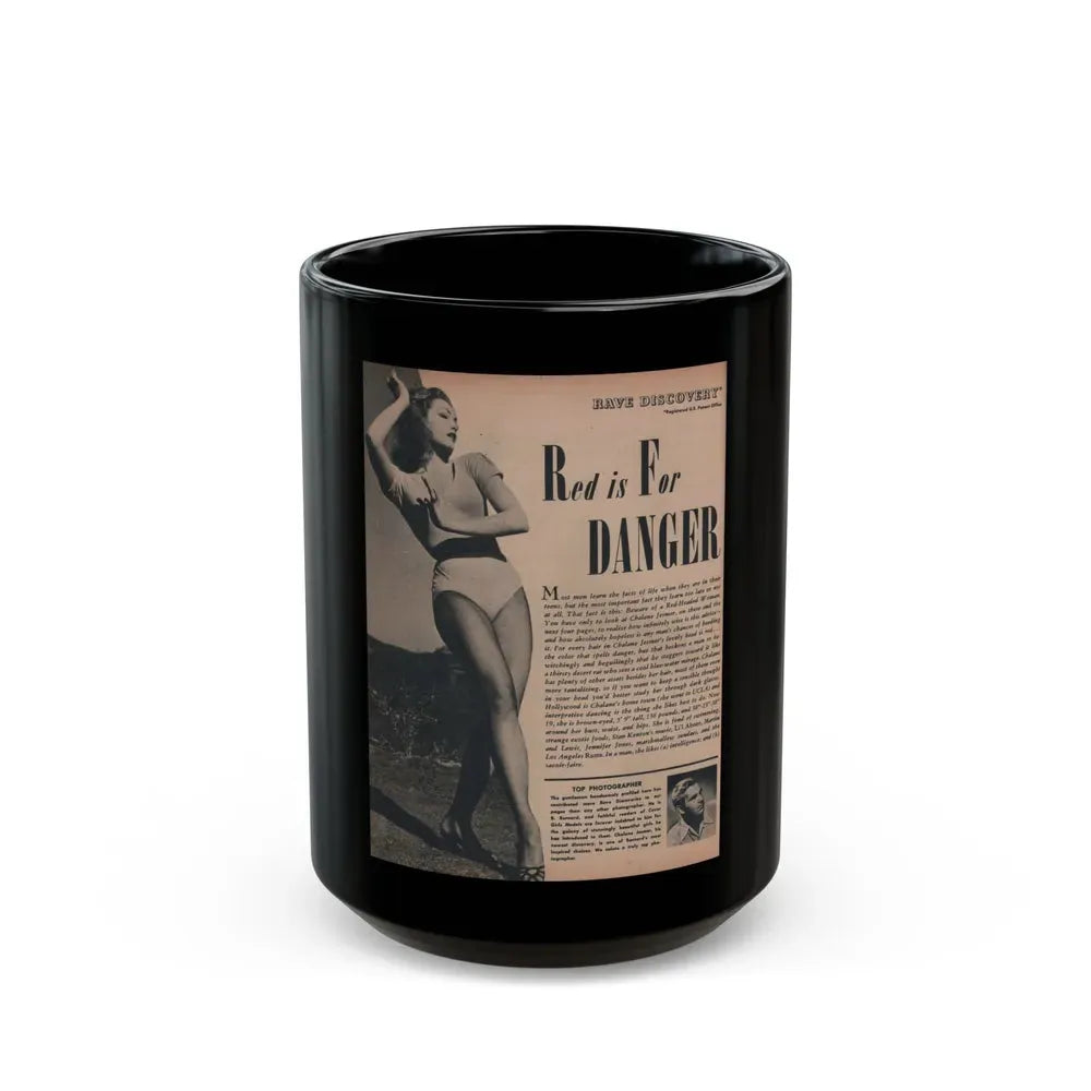 Julie Newmar #165 - Pages 14 Pages 1 of 5 with, Julie+1 Full Page B&W Photo & Article from COVER GIRLS MODELS Mag. Nov. '53 (Vintage Female Icon) Black Coffee Mug 15oz - Go Mug Yourself
