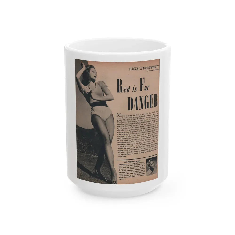 Julie Newmar #165 - Pages 14 Pages 1 of 5 with, Julie+1 Full Page B&W Photo & Article from COVER GIRLS MODELS Mag. Nov. '53 (Vintage Female Icon) White Coffee Mug 15oz - Go Mug Yourself