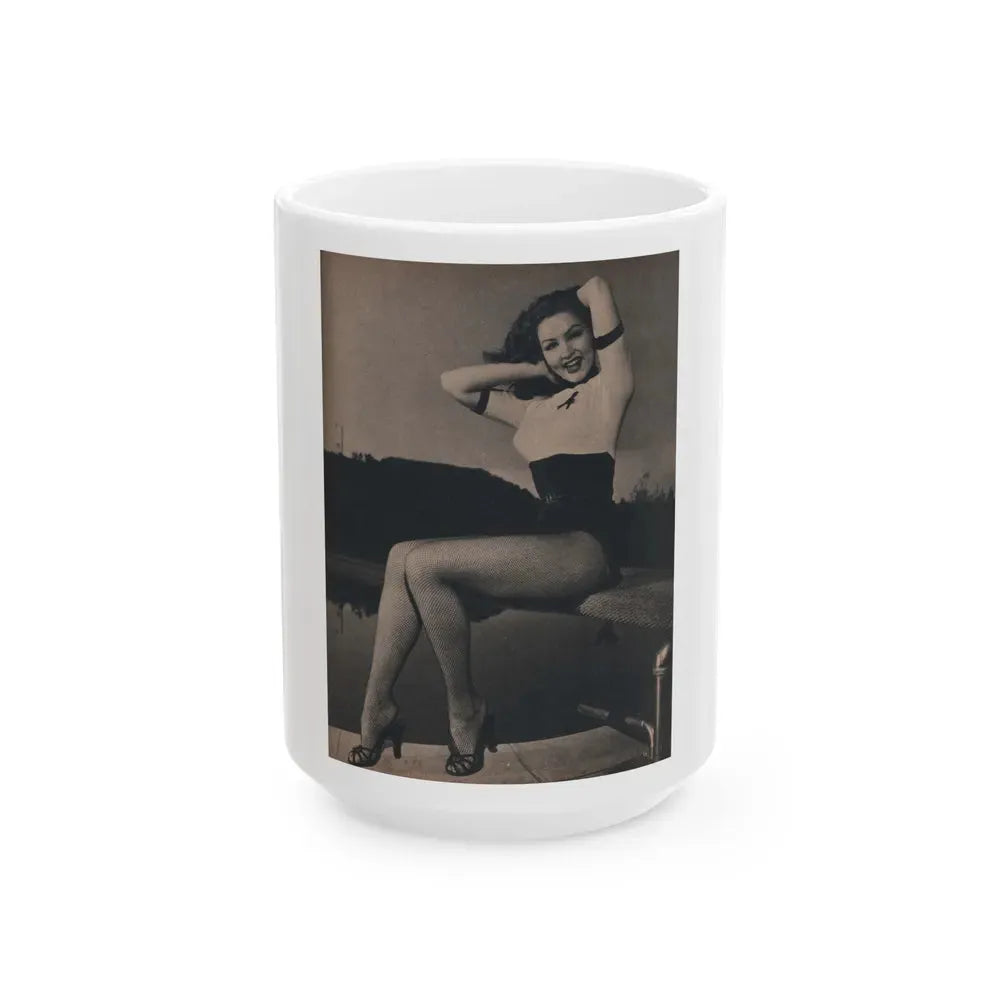 Julie Newmar #166 - Pages 15 Pages 2 of 5 with, Julie+1 Full Page B&W Photo from COVER GIRLS MODELS Mag. Nov. '53 (Vintage Female Icon) White Coffee Mug 15oz - Go Mug Yourself