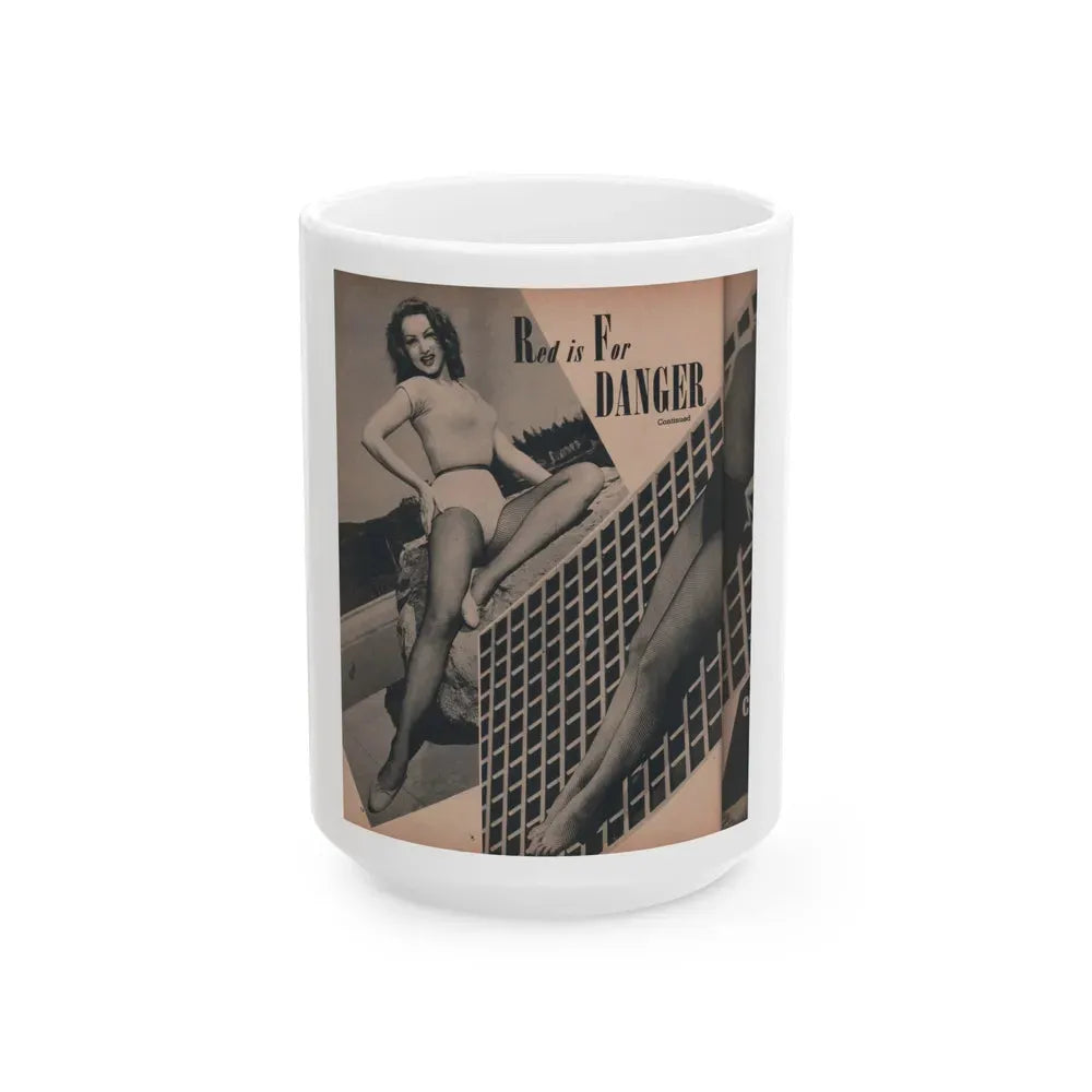 Julie Newmar #167 - Pages 16 Pages 3 of 5 with, Julie+1 Full Page B&W Photo from COVER GIRLS MODELS Mag. Nov. '53 (Vintage Female Icon) White Coffee Mug 15oz - Go Mug Yourself