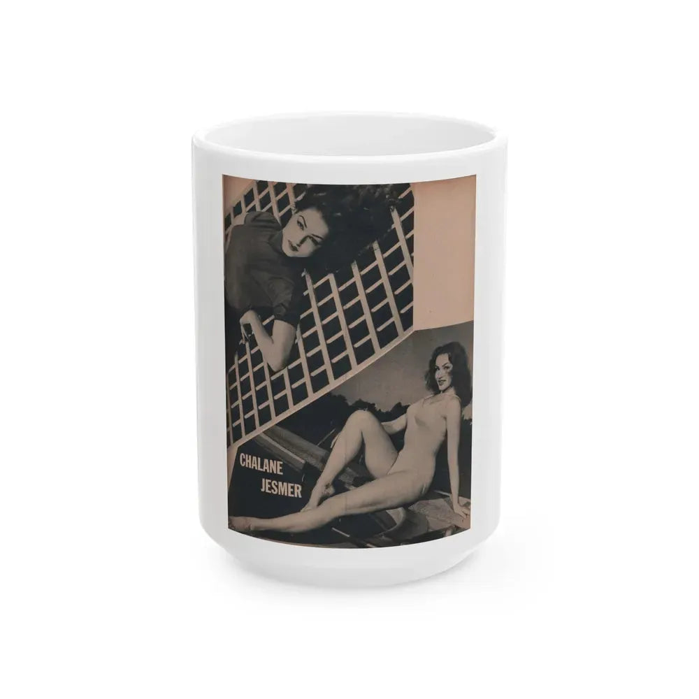Julie Newmar #168 - Pages 17 Pages 4 of 5 with, Julie+1 Full Page B&W Photo from COVER GIRLS MODELS Mag. Nov. '53 (Vintage Female Icon) White Coffee Mug 15oz - Go Mug Yourself