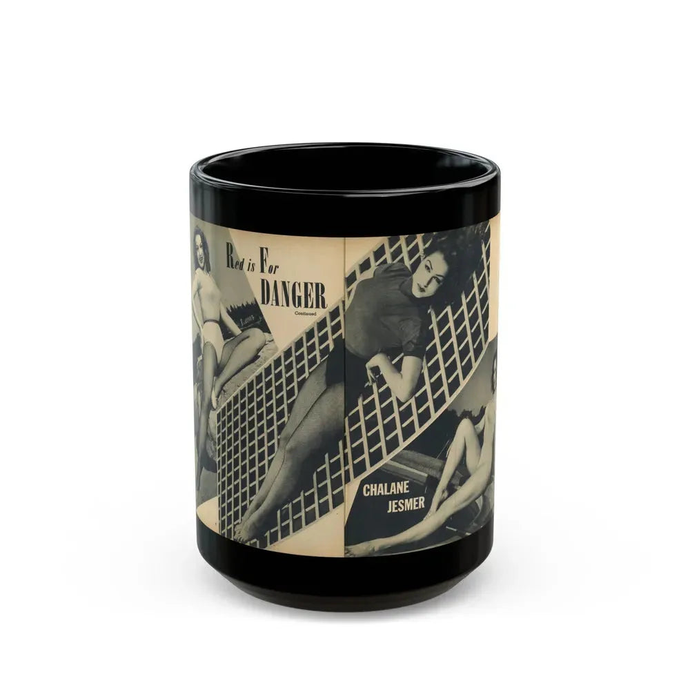 Julie Newmar #169 - Pages 16-17 Pages 2 & 3 of 5 with, Julie+ 3 Large B&W Photos from COVER GIRLS MODELS Mag. Nov. '53 (Vintage Female Icon) Black Coffee Mug 15oz - Go Mug Yourself