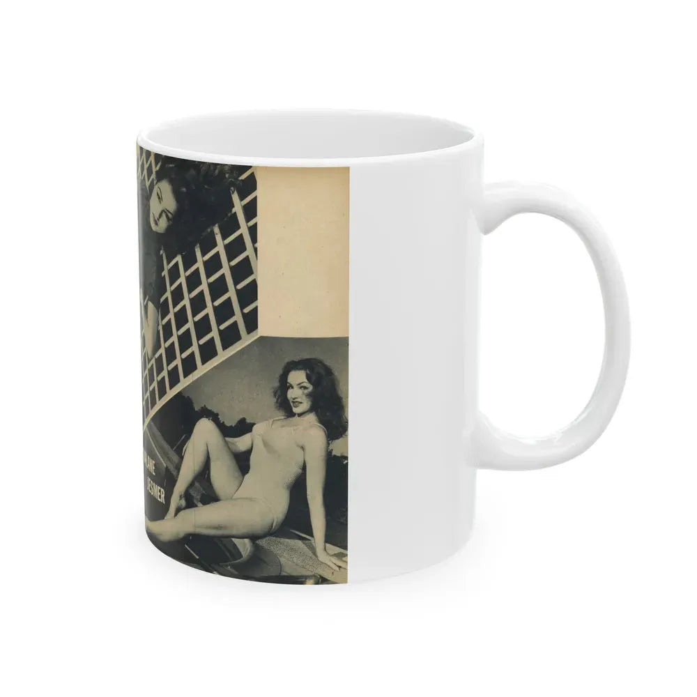 Julie Newmar #169 - Pages 16-17 Pages 2 & 3 of 5 with, Julie+ 3 Large B&W Photos from COVER GIRLS MODELS Mag. Nov. '53 (Vintage Female Icon) White Coffee Mug - Go Mug Yourself