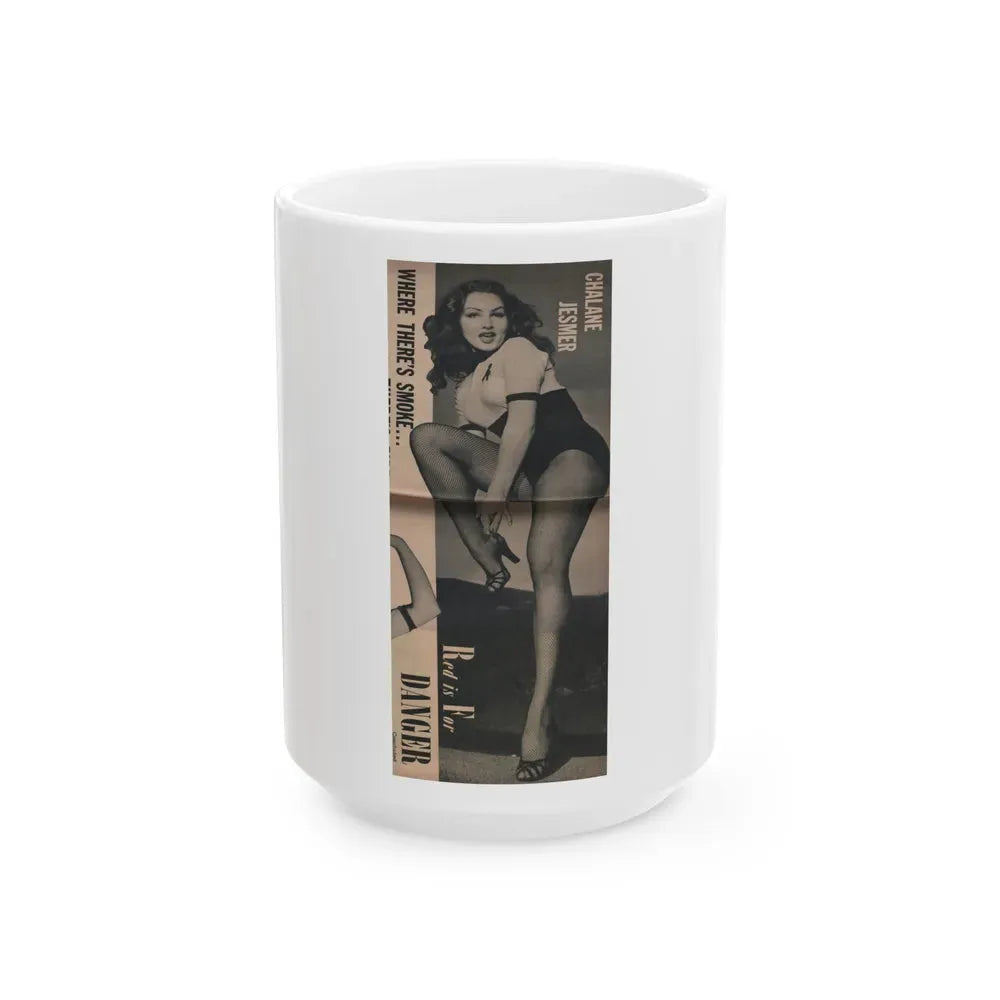 Julie Newmar #171 - Pages 18 Pages 4 of 5 with, Julie+1 Full Page B&W Photo from COVER GIRLS MODELS Mag. Nov. '53 (Vintage Female Icon) White Coffee Mug 15oz - Go Mug Yourself