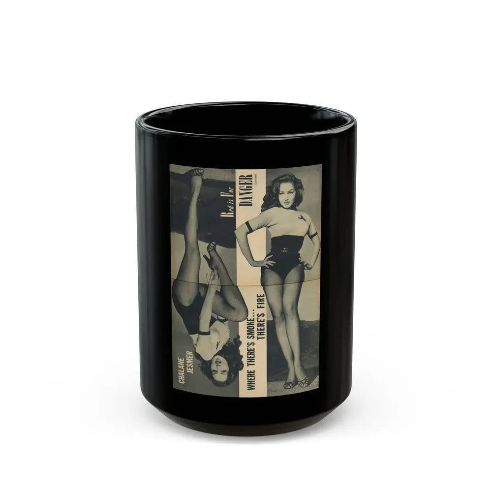 Julie Newmar #172 - Pages 18-19 Pages 2 & 3 of 5 with, Julie+2 Full Page B&W Photos from COVER GIRLS MODELS Mag. Nov. '53 (Vintage Female Icon) Black Coffee Mug 15oz - Go Mug Yourself
