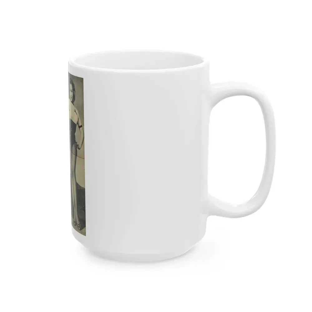 Julie Newmar #172 - Pages 18-19 Pages 2 & 3 of 5 with, Julie+2 Full Page B&W Photos from COVER GIRLS MODELS Mag. Nov. '53 (Vintage Female Icon) White Coffee Mug - Go Mug Yourself