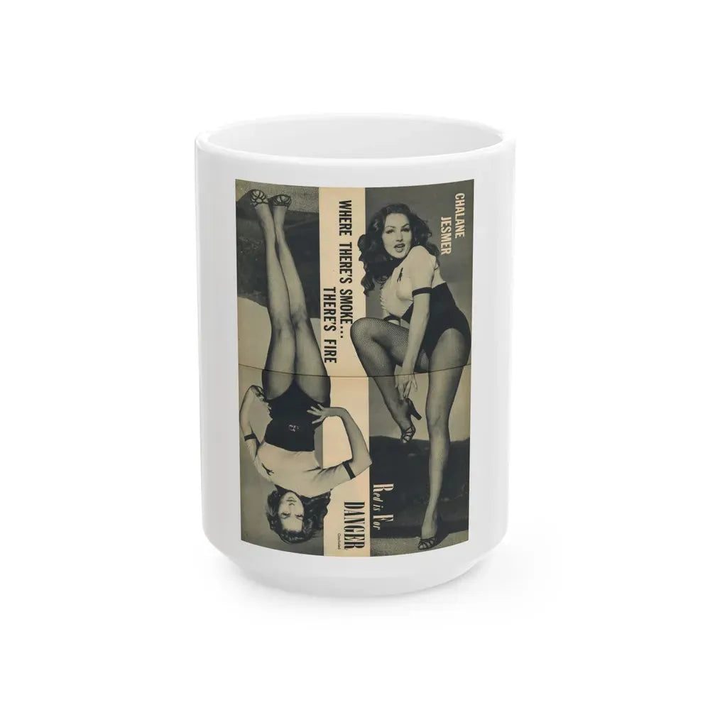 Julie Newmar #173 - Pages 18-19 Pages 4 & 5 of 5 with, Julie+2 Full Page B&W Photos from Cover Girl Models Mag. Nov. '53 (Vintage Female Icon) White Coffee Mug 15oz - Go Mug Yourself