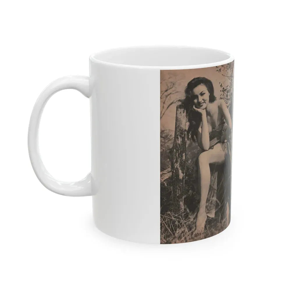 Julie Newmar #194 - Pages 30-31 Pages & 2 of 2 with, Julie+2 Full Page B&W Photos & Caption from SHE Digest Mag. Aug. '59 (Vintage Female Icon) White Coffee Mug - Go Mug Yourself