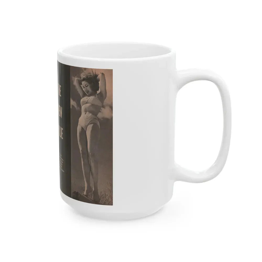 Julie Newmar #194 - Pages 30-31 Pages & 2 of 2 with, Julie+2 Full Page B&W Photos & Caption from SHE Digest Mag. Aug. '59 (Vintage Female Icon) White Coffee Mug - Go Mug Yourself