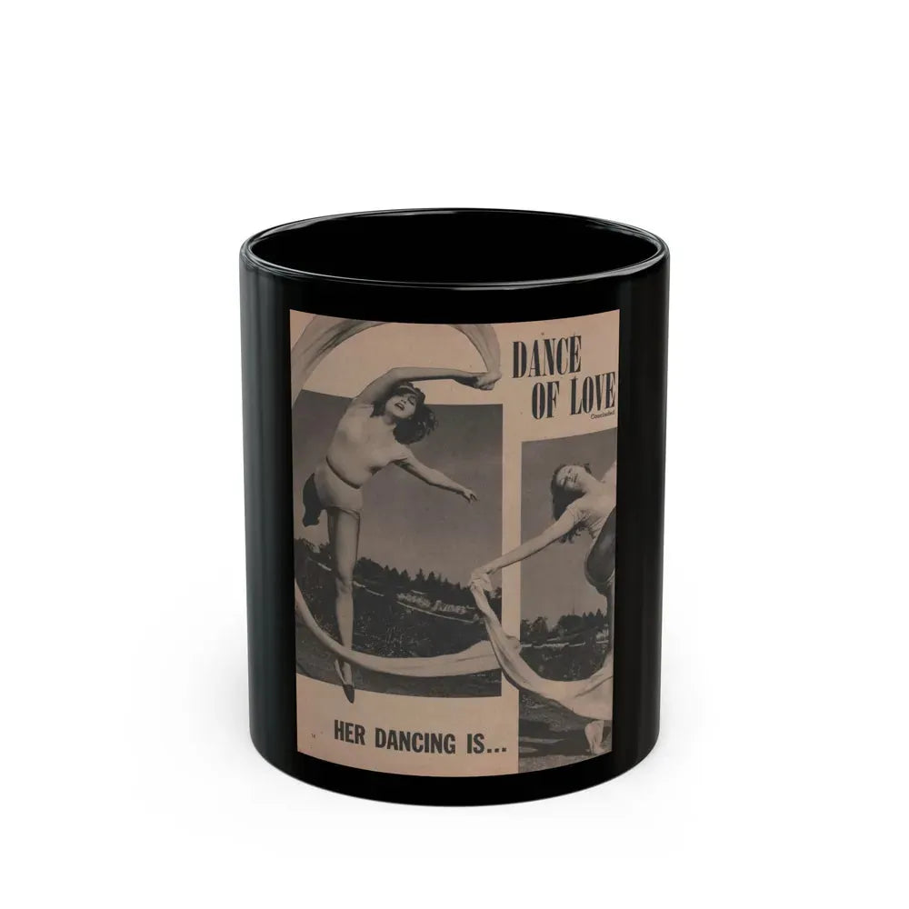 Julie Newmar #203 - Pages 16 Pages 3 of 5 with, Julie+1 Full Page B&W Photo+Partial & Headlines from COVER GIRLS MODELS Mag. Feb '54 (Vintage Female Icon) Black Coffee Mug 11oz - Go Mug Yourself