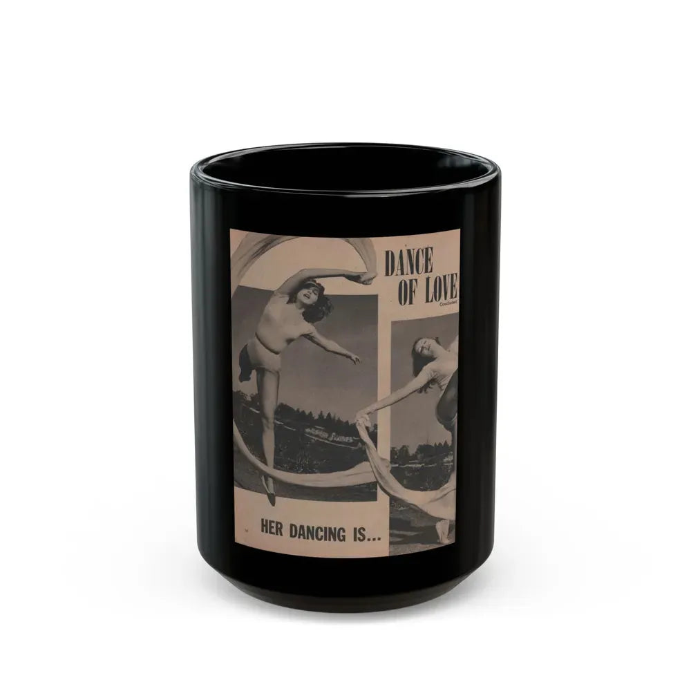 Julie Newmar #203 - Pages 16 Pages 3 of 5 with, Julie+1 Full Page B&W Photo+Partial & Headlines from COVER GIRLS MODELS Mag. Feb '54 (Vintage Female Icon) Black Coffee Mug 15oz - Go Mug Yourself
