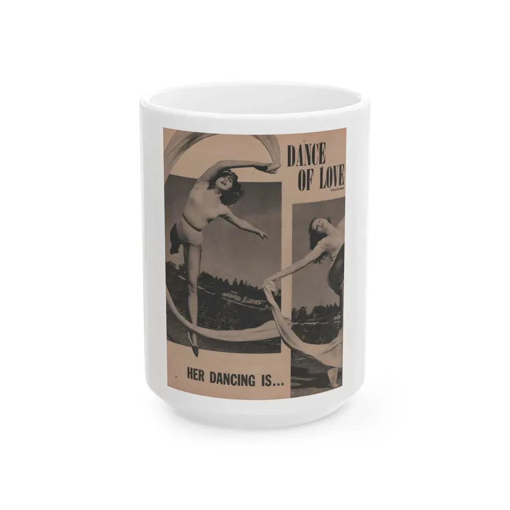 Julie Newmar #203 - Pages 16 Pages 3 of 5 with, Julie+1 Full Page B&W Photo+Partial & Headlines from COVER GIRLS MODELS Mag. Feb '54 (Vintage Female Icon) White Coffee Mug 15oz - Go Mug Yourself