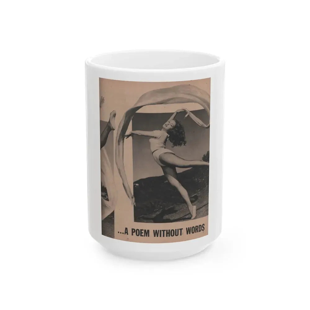 Julie Newmar #204 - Pages 17 Pages 4 of 5 with, Julie+1 Full Page B&W Photo+Partial & Headlines from COVER GIRLS MODELS Mag. Feb '54 (Vintage Female Icon) White Coffee Mug 15oz - Go Mug Yourself