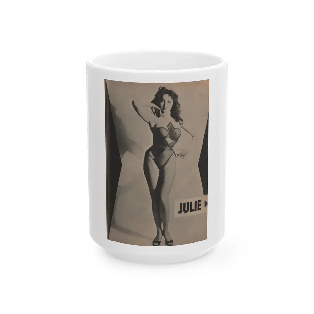 Julie Newmar #350 - Pages 37 Pages 1 of 3 with, Julie+1 Full Page B&W Photo from JOY Digest Mag. Feb. '60 (Vintage Female Icon) White Coffee Mug 15oz - Go Mug Yourself