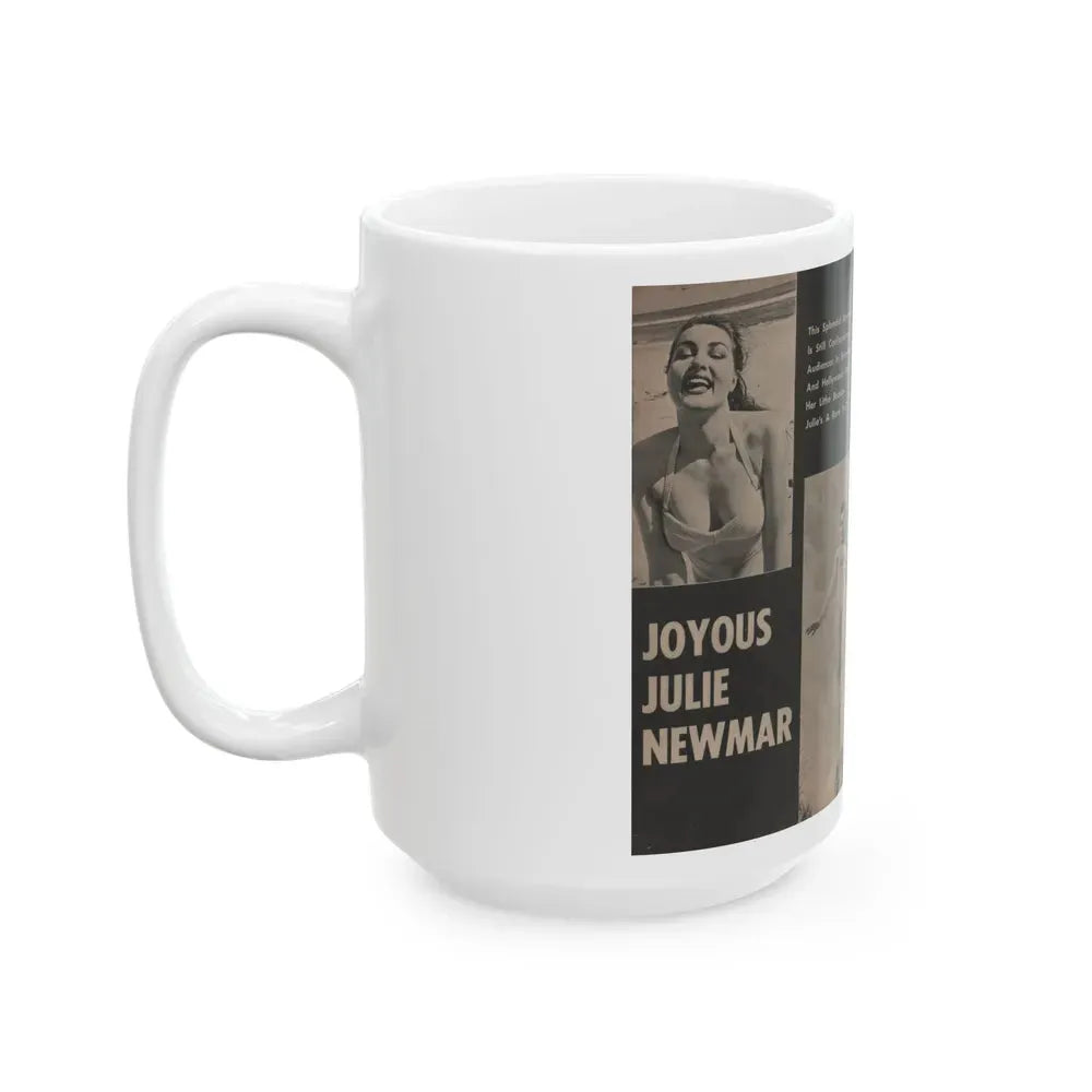 Julie Newmar #351 - Pages 38 & 39 Pages 2 & 3 of 3 with, Julie+3 B&W Photos from JOY Digest Mag. Feb. '60 (Vintage Female Icon) White Coffee Mug - Go Mug Yourself