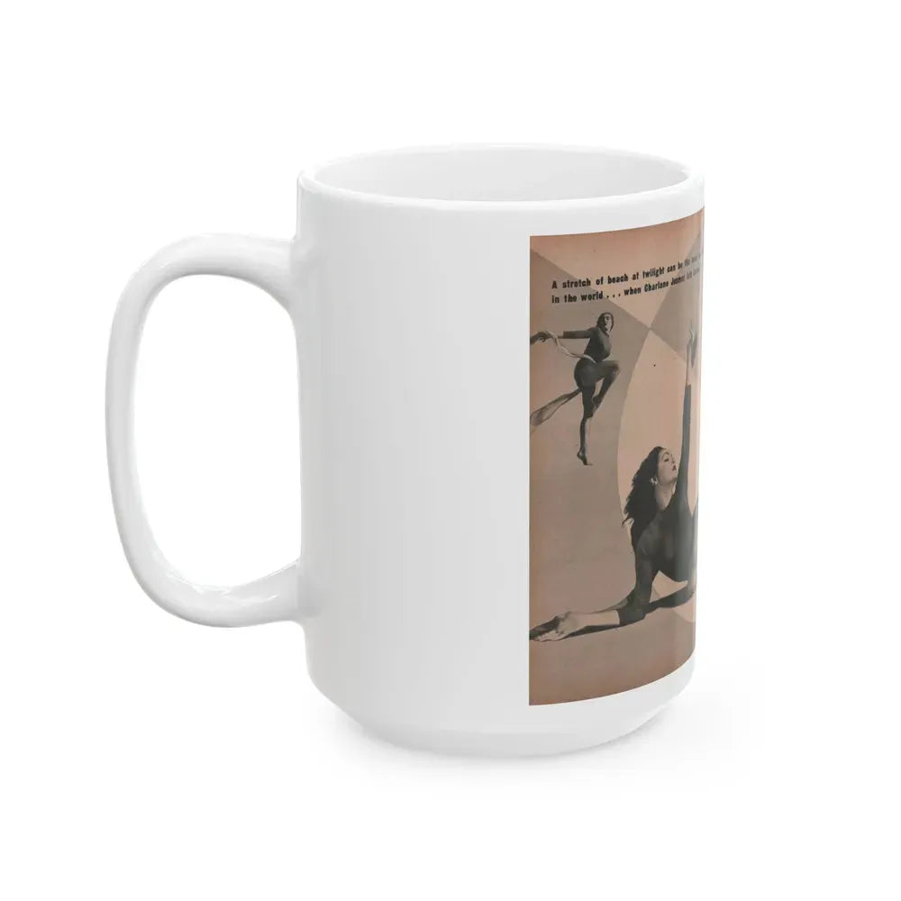 Julie Newmar #352 - Pages 38 & 39 Pages 1 & 2 of 6 with, Julie+2 B&W Photos, Caption & Article from PHOTO Digest Mag. Oct. '53 (Vintage Female Icon) White Coffee Mug - Go Mug Yourself