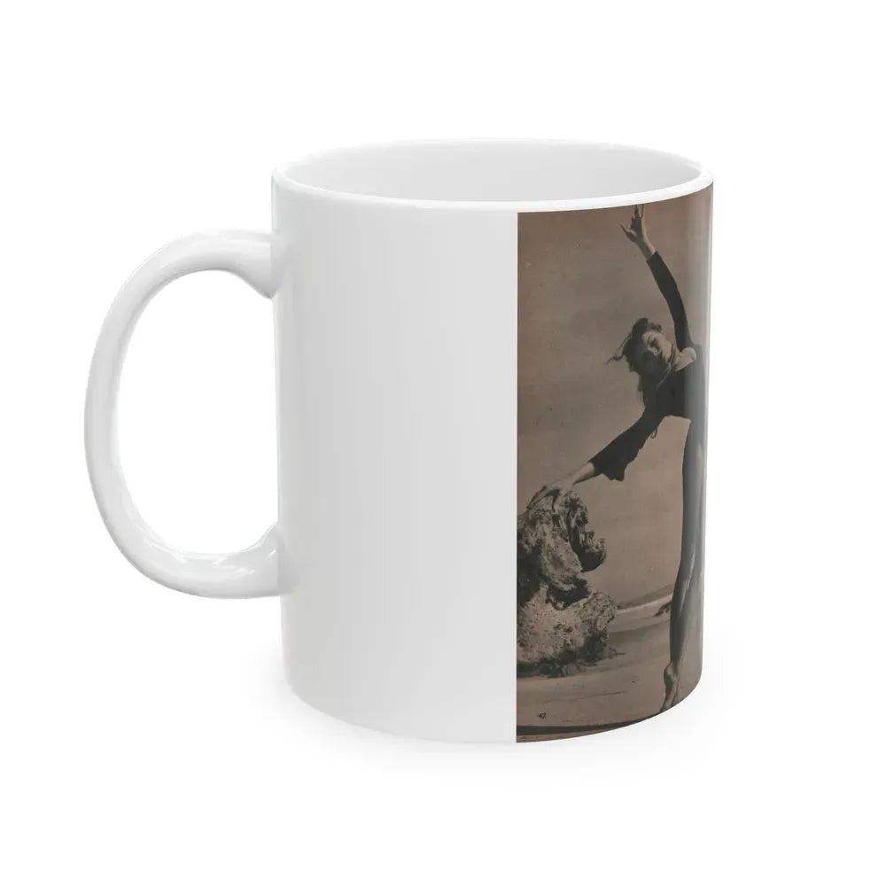 Julie Newmar #354 - Pages 42 & 43 Pages 5 & 6 of 6 with, Julie+3 B&W Photos & 1 Caption from PHOTO Digest Mag. Oct. '53 (Vintage Female Icon) White Coffee Mug - Go Mug Yourself
