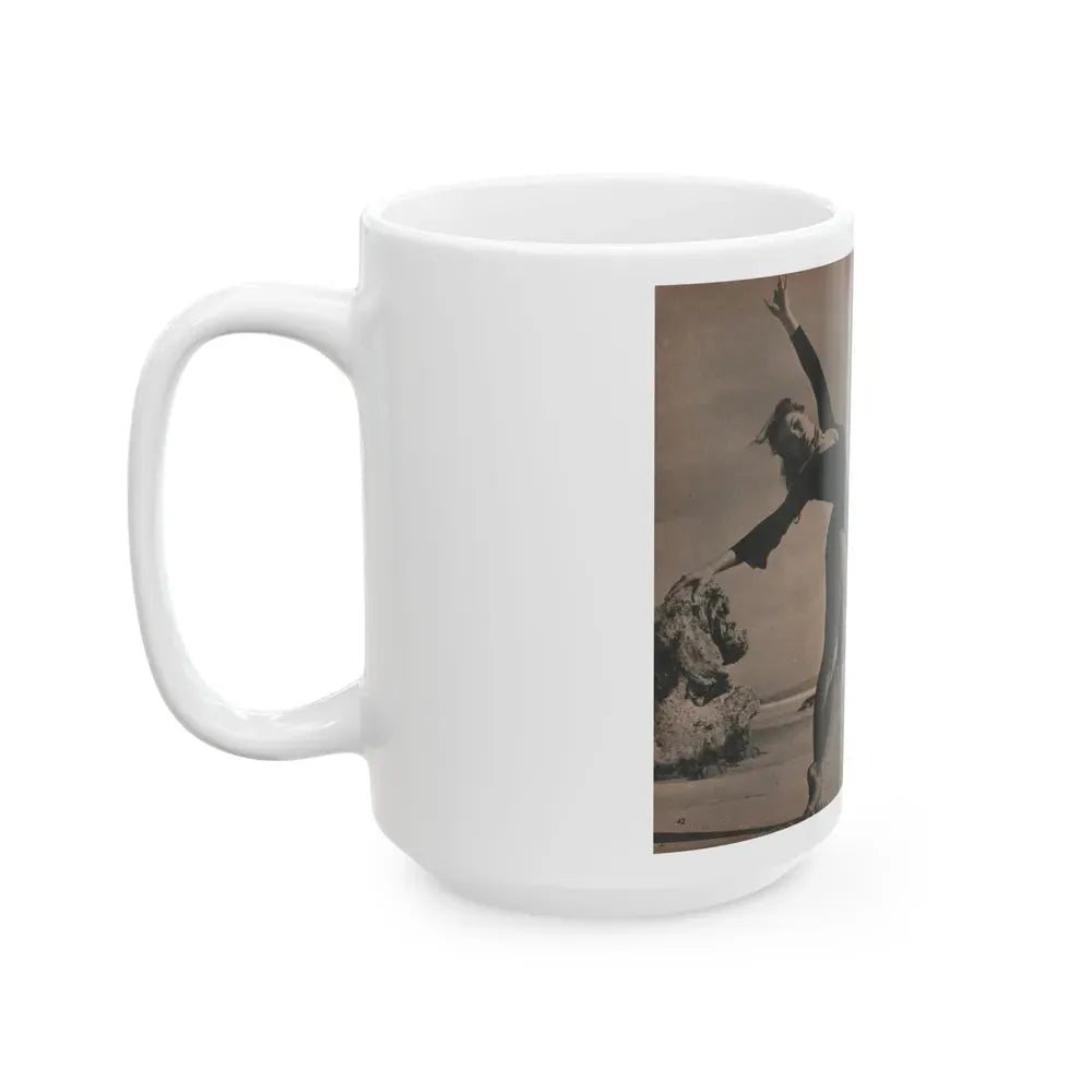 Julie Newmar #354 - Pages 42 & 43 Pages 5 & 6 of 6 with, Julie+3 B&W Photos & 1 Caption from PHOTO Digest Mag. Oct. '53 (Vintage Female Icon) White Coffee Mug - Go Mug Yourself