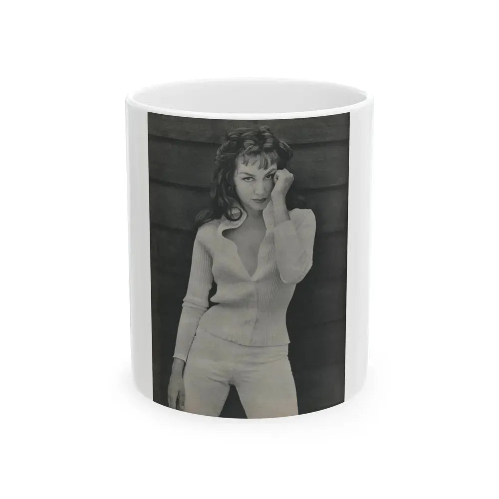 Julie Newmar #452 - Pages 44 Pages 1 of 2 with, Julie+1 Full Page B&W Photo from Bachelor Pin-Ups Issue #01 Mag. '57 (Vintage Female Icon) White Coffee Mug 11oz - Go Mug Yourself